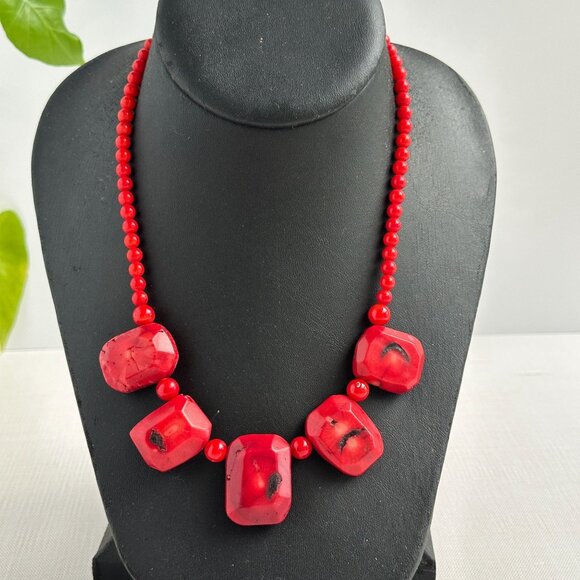 Bamboo Coral Necklace Red Beads - Picture 1 of 13